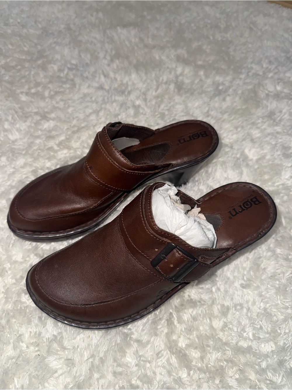 Børn Genuine Leather Brown Heeled Clogs Mules Size 9